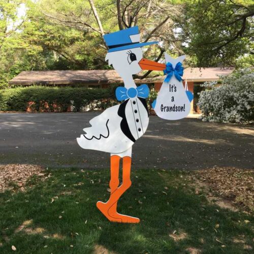 Blue grandparent Stork, Birth Announcement Yard Stork Sign in Fayetteville, Dunn, Clinton