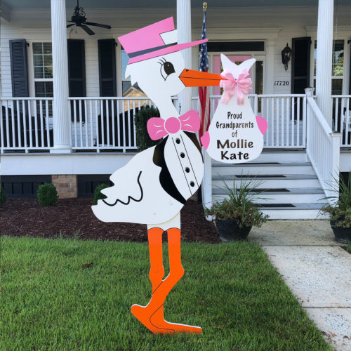 Grandparent Pink Stork Sign With Personalized Bundle, Birth Announcement Yard Stork Sign in  Fayetteville, Dunn, Clinton