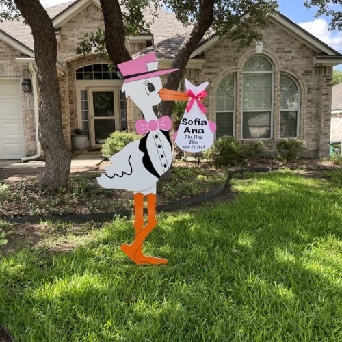 Pink Stork Sign, Birth Announcement Yard Stork Sign in  Fayetteville, Dunn, Clinton